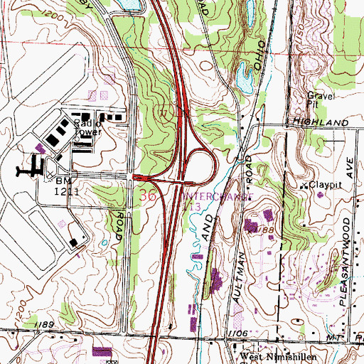 Topographic Map of Interchange 113, OH