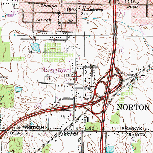 Topographic Map of Hametown, OH