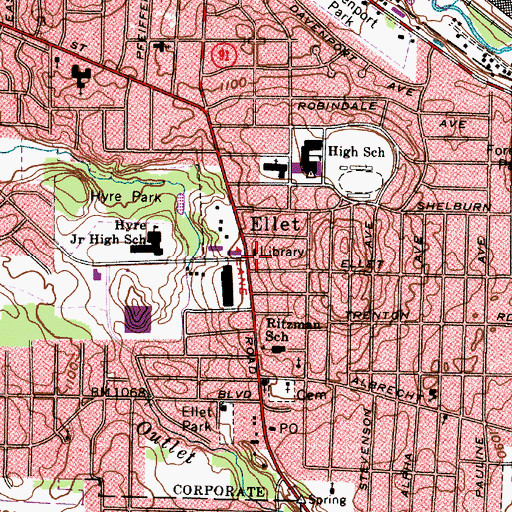 Topographic Map of Ellet Branch Library, OH