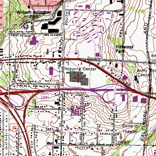 Topographic Map of Akron Square Plaza Shopping Center, OH