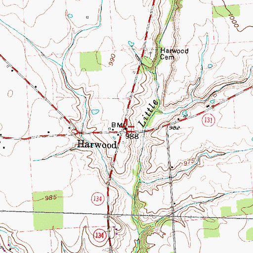 Topographic Map of Harwood Methodist Chapel, OH