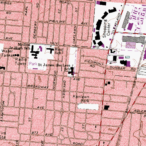 Topographic Map of Saint James the Less Catholic Church, OH