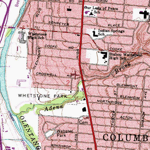 Topographic Map of Overbrook Presbyterian Church, OH