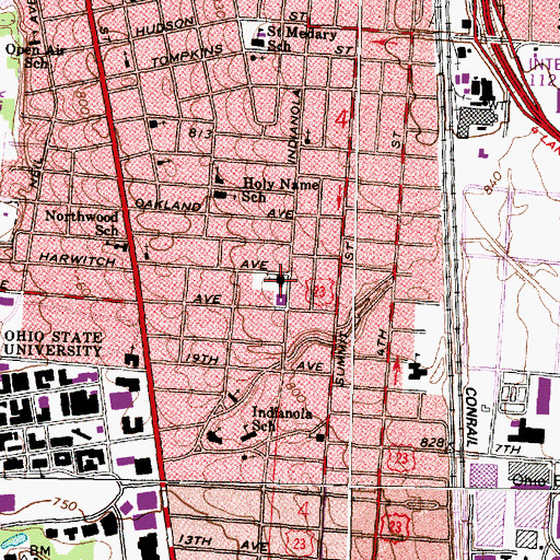 Topographic Map of Indianola Church of Christ, OH