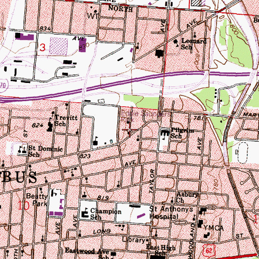 Topographic Map of Mount Zion Church of God in Christ, OH