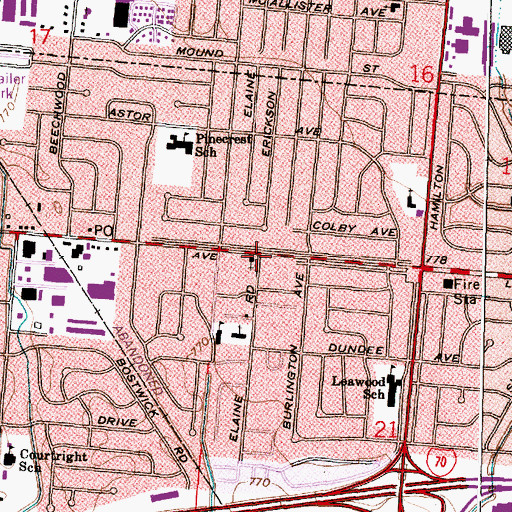 Topographic Map of Shady Lane Presbyterian Church, OH