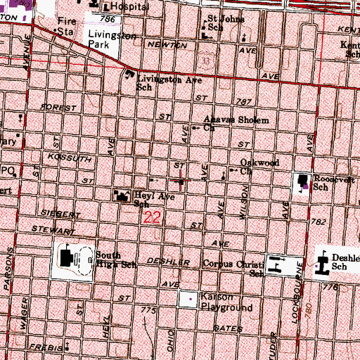 Topographic Map of Ohio Avenue United Methodist Church, OH