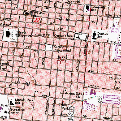 Topographic Map of Mount Calvary Church of God in Christ, OH
