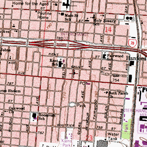 Topographic Map of Hope Evangelical Lutheran Church, OH