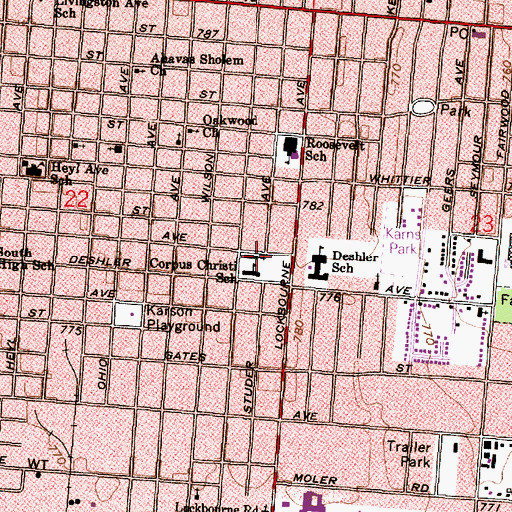 Topographic Map of Corpus Christi Roman Catholic Church, OH