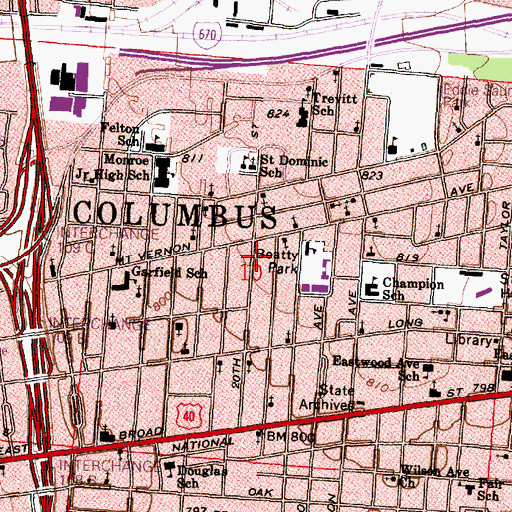Topographic Map of Faith Mission United Methodist Church, OH