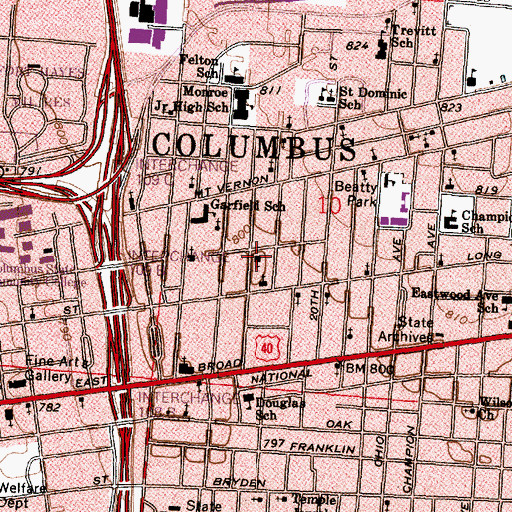 Topographic Map of Second Baptist Church, OH