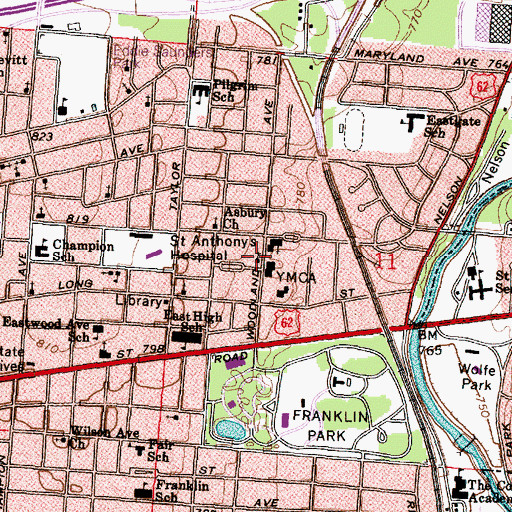 Topographic Map of Woodland Christian Church, OH