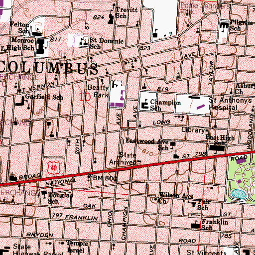 Topographic Map of Calhouns Memorial Temple Church, OH