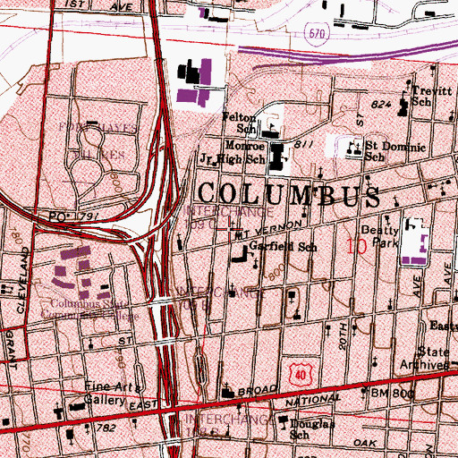 Topographic Map of Emmanuel Tabernacle Baptist Church, OH