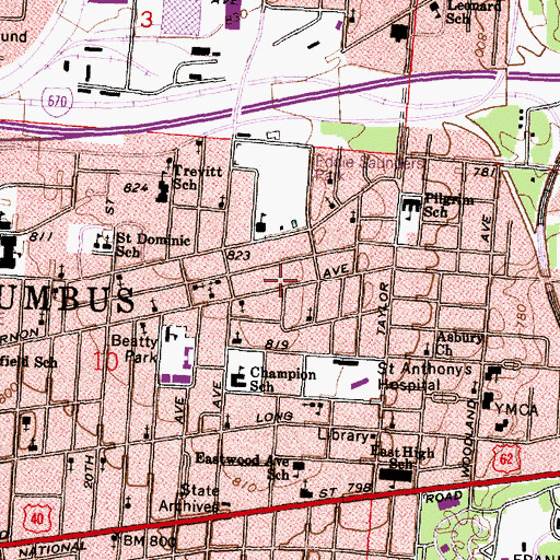 Topographic Map of Mount Vernon Avenue Missionary Baptist Church, OH