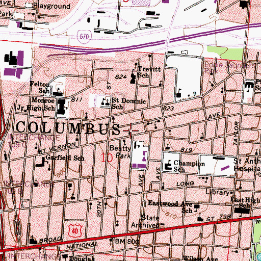Topographic Map of Meredith Temple Church of God in Christ, OH