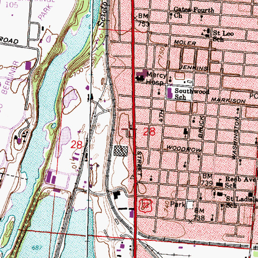 Topographic Map of Southside Baptist Church, OH