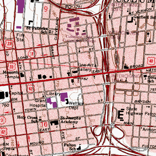 Topographic Map of Broad Street United Methodist Church, OH