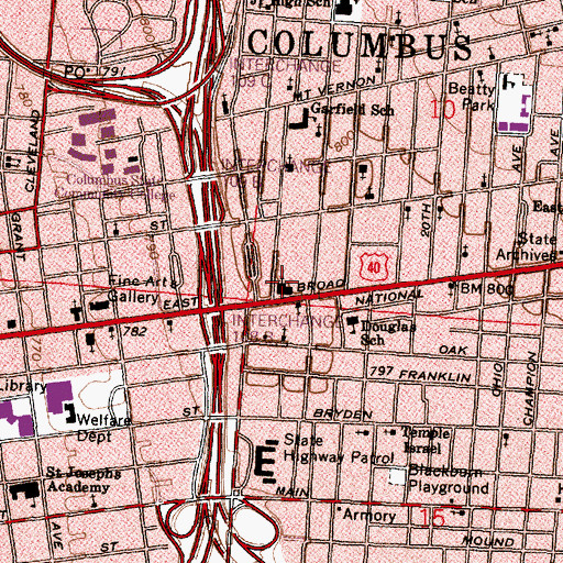 Topographic Map of Broad Street Presbyterian Church, OH