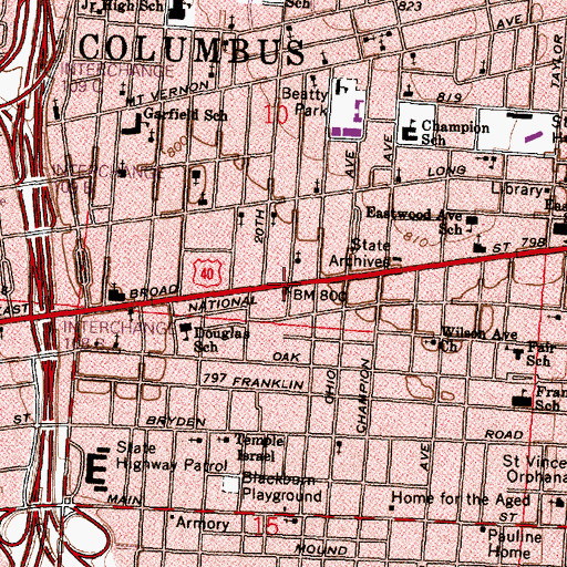 Topographic Map of Broad Street Christian Church, OH