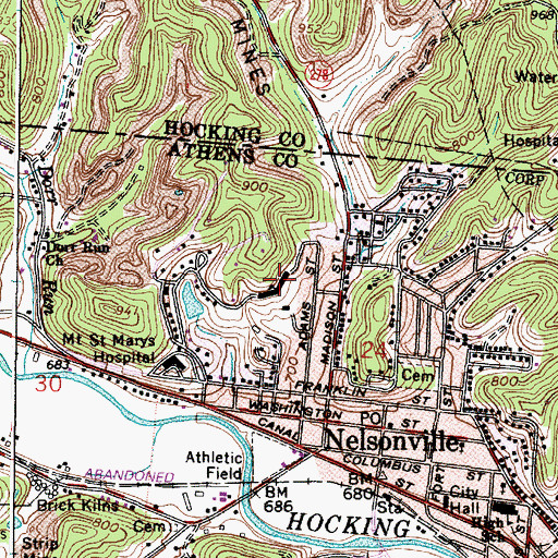 Topographic Map of Nelsonville Elementary School, OH