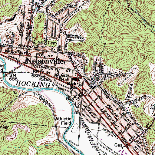Topographic Map of Nelsonville-York Middle School, OH