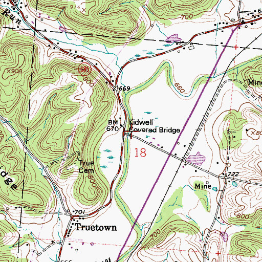 Topographic Map of Kidwell Bridge, OH