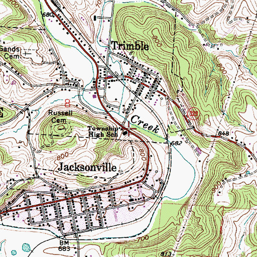 Topographic Map of Trimble High School, OH