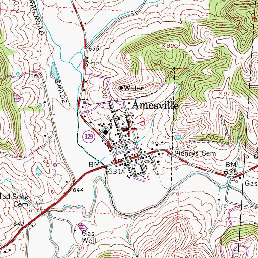 Topographic Map of Amesville Elementary School, OH