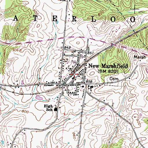 Topographic Map of New Marshfield, OH