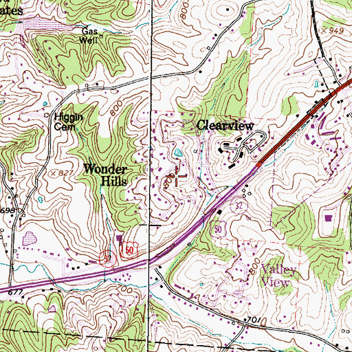 Topographic Map of Wonder Hills, OH