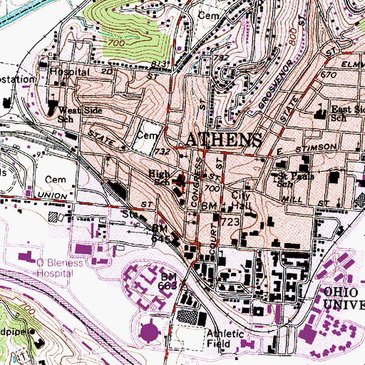 Topographic Map of Athens Middle School, OH