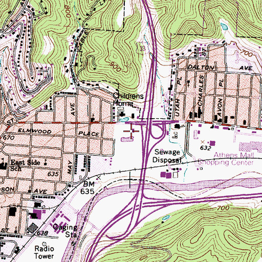 Topographic Map of University Mall Shopping Center, OH