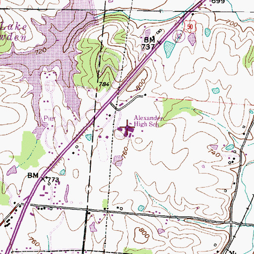Topographic Map of Alexander High School, OH