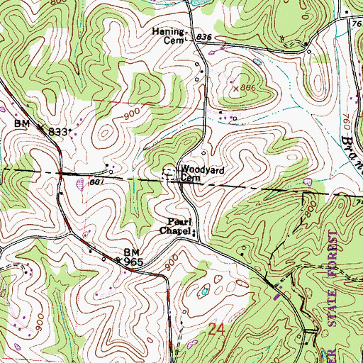 Topographic Map of Woodyard, OH