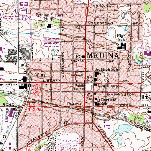 Topographic Map of Medina City Hall, OH