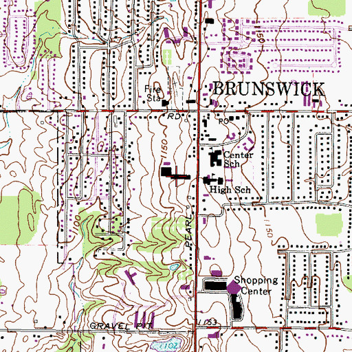 Topographic Map of Brunswick Plaza Shopping Center, OH