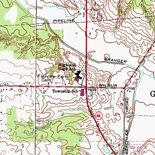 Topographic Map of Highland Middle School, OH