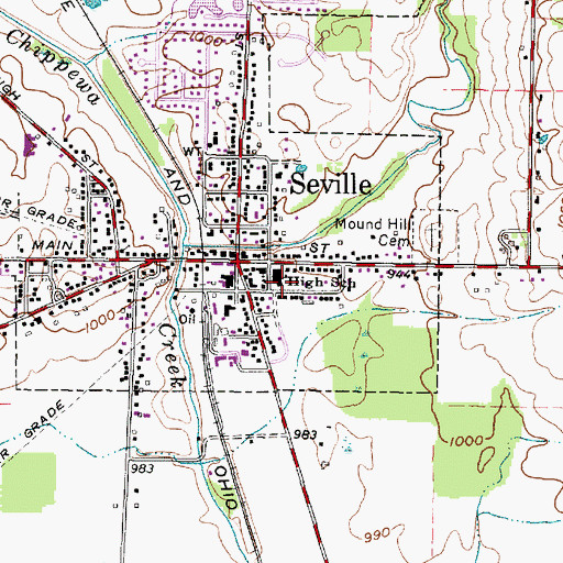 Topographic Map of Seville Elementary School, OH