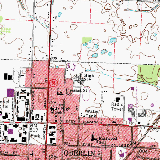 Topographic Map of Oberlin High School, OH