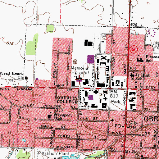 Topographic Map of Mercy Allen Community Hospital, OH