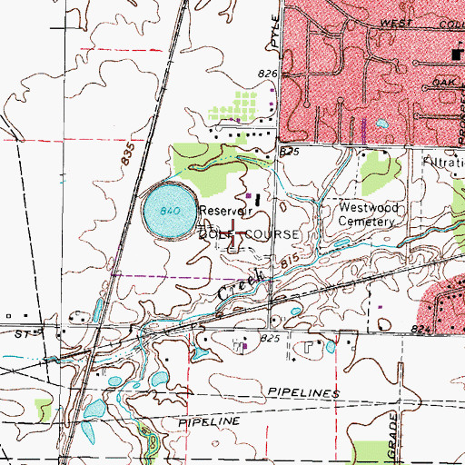 Topographic Map of Oberlin Country Club, OH