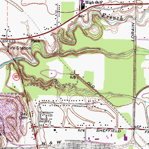 Topographic Map of French Creek State Reservation, OH
