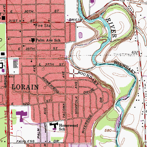 Topographic Map of Homewood Park, OH
