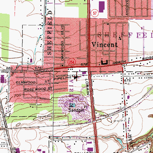 Topographic Map of Saint Vincent De Paul School, OH