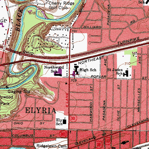 Topographic Map of Elyria Catholic High School, OH