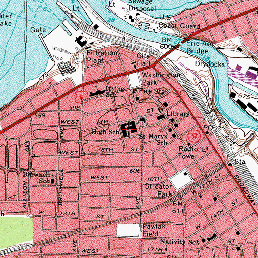 Topographic Map of Lorain High School (historical), OH