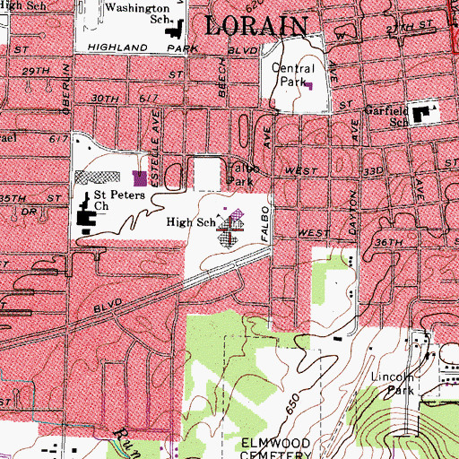 Topographic Map of Lorain Catholic High School (historical), OH