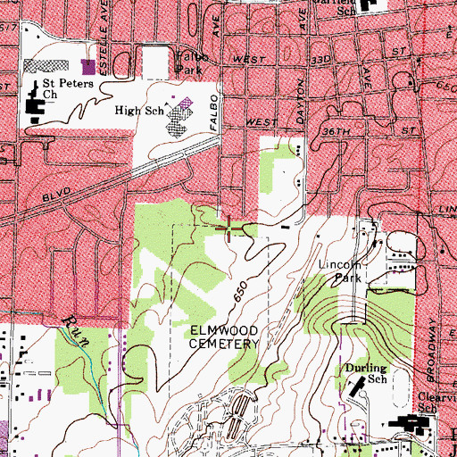 Topographic Map of Elmwood Park, OH